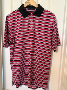Southern Marsh Red, Black and White Striped Polo Mens